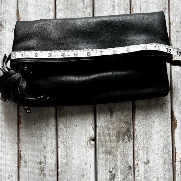 Steve Madden Black Foldover Clutch w/ Tassel Accent - Picture 11 of 12